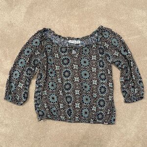 St. John’s Bay 100% Viscose Geometric Floral 3/4 Sleeve Top Size PM